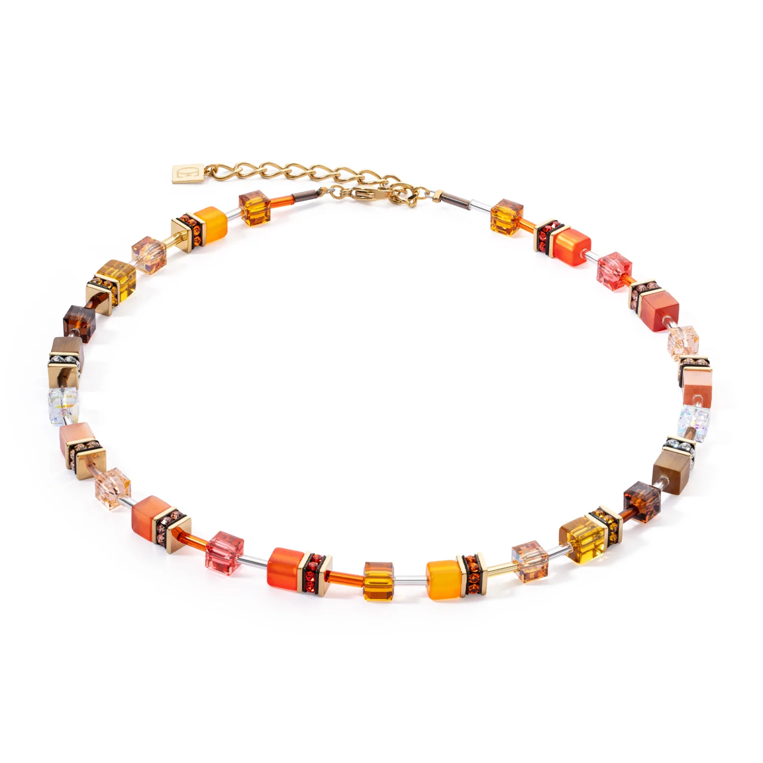 Coeur de Lion GeoCubeĀ® Necklace in Gold, Orange & Brown 2838/10-0211