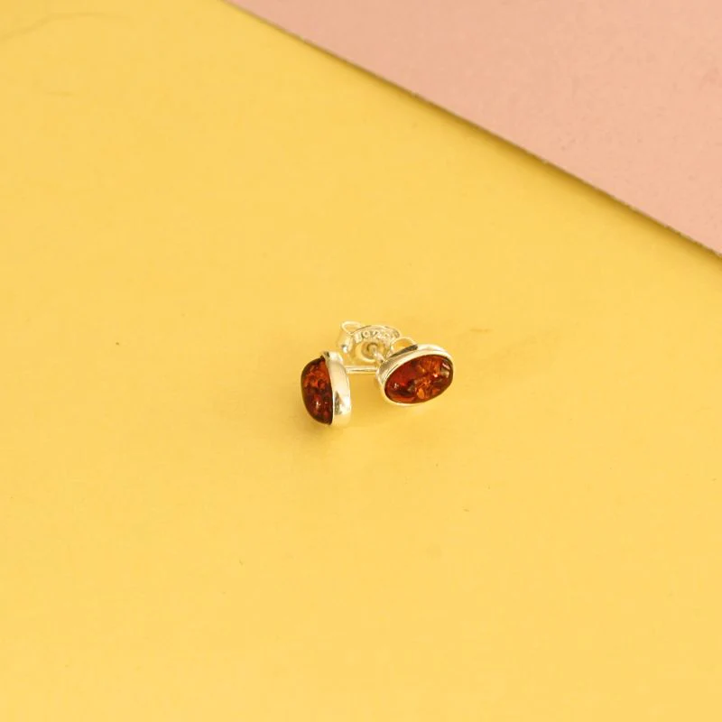Cognac Oval Amber Stud Earrings - Image 2