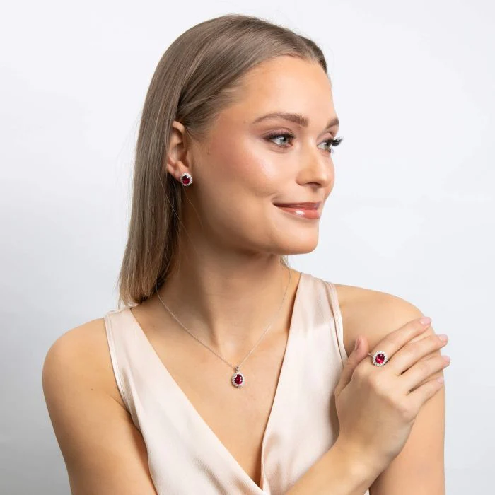 Diamonfire Oval Red Zirconia Cluster Pendant - Image 2