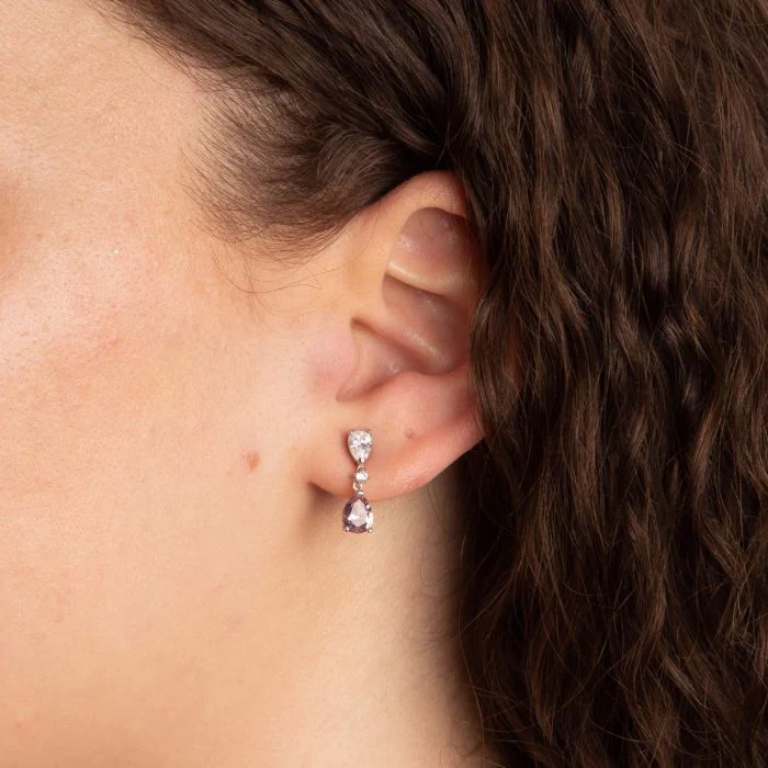 Diamonfire Pink & White Zirconia Drop Earrings - Image 2