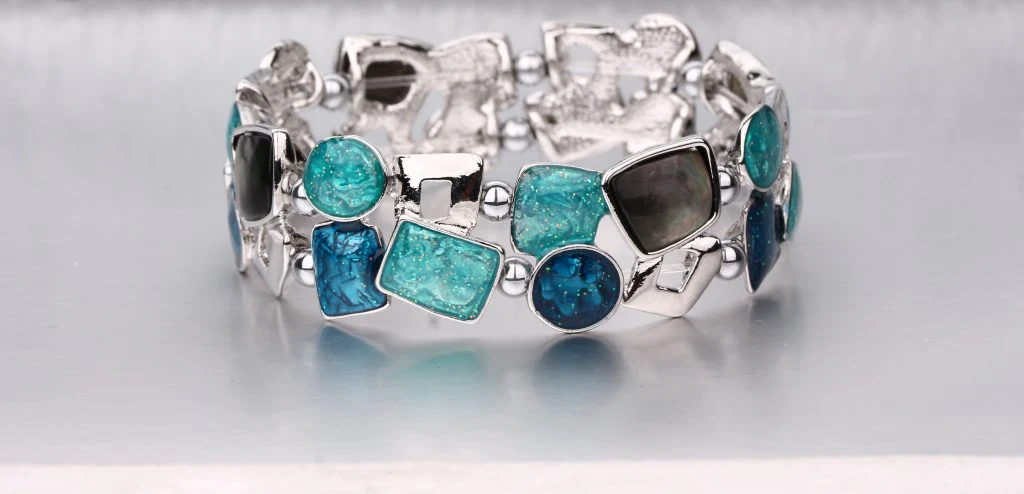 Elasticated Magnetic Hematite Bracelet in Turquoise and Blue
