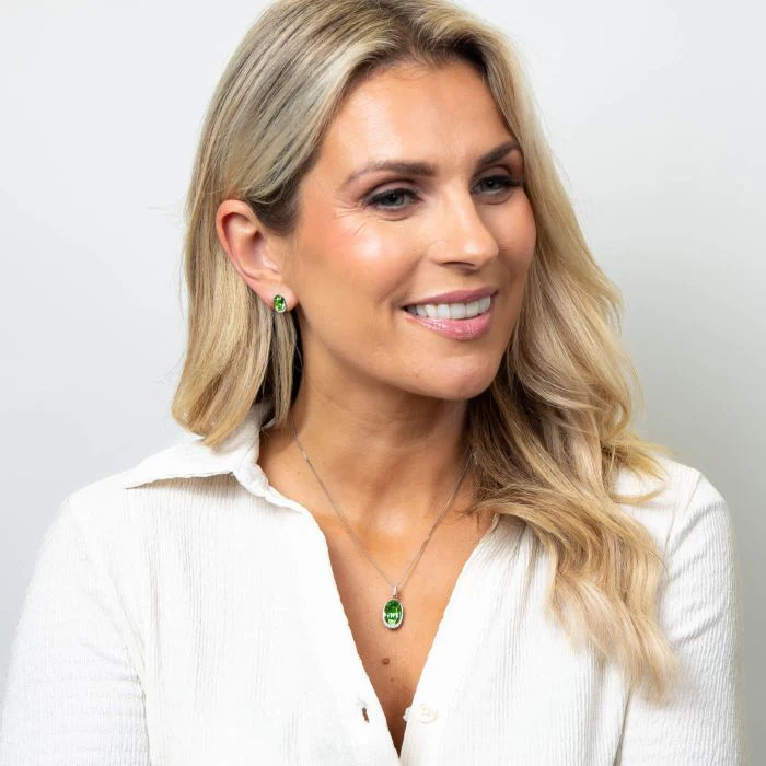 Fiorelli Oval Peridot Crystal Stud Earrings with Cubic Zirconia Wave - Image 3