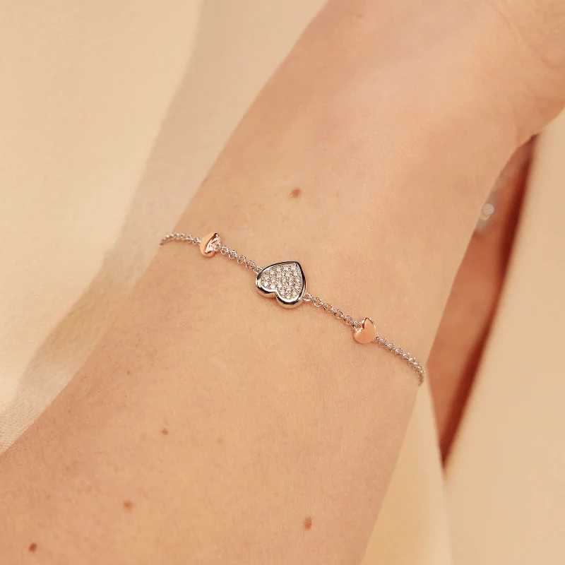 Forever Yours Sterling Silver Love Heart Bracelet with Swarovski Zirconia - Image 2
