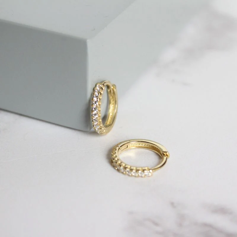 Gold CZ Set Clicker Hoop Earrings - Image 2