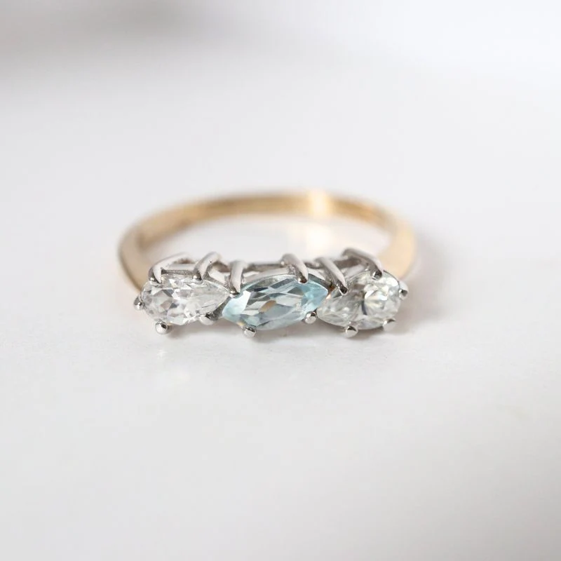 Gold Ring with Blue Topaz and Cubic Zirconia - Image 2
