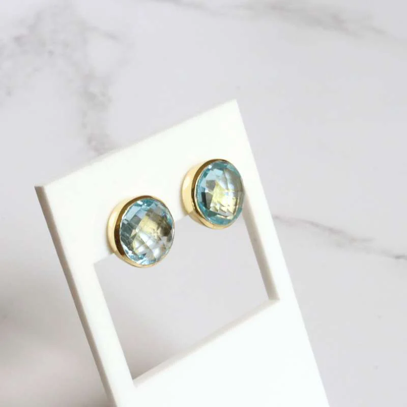 Gold Vermeil Faceted Blue Topaz Stud Earrings - Image 3