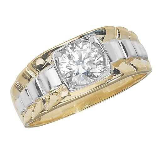 Men's White and Yellow Gold CZ Ring