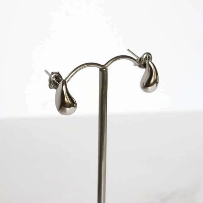 Polished Silver Puffed Teardrop Earrings - Image 2