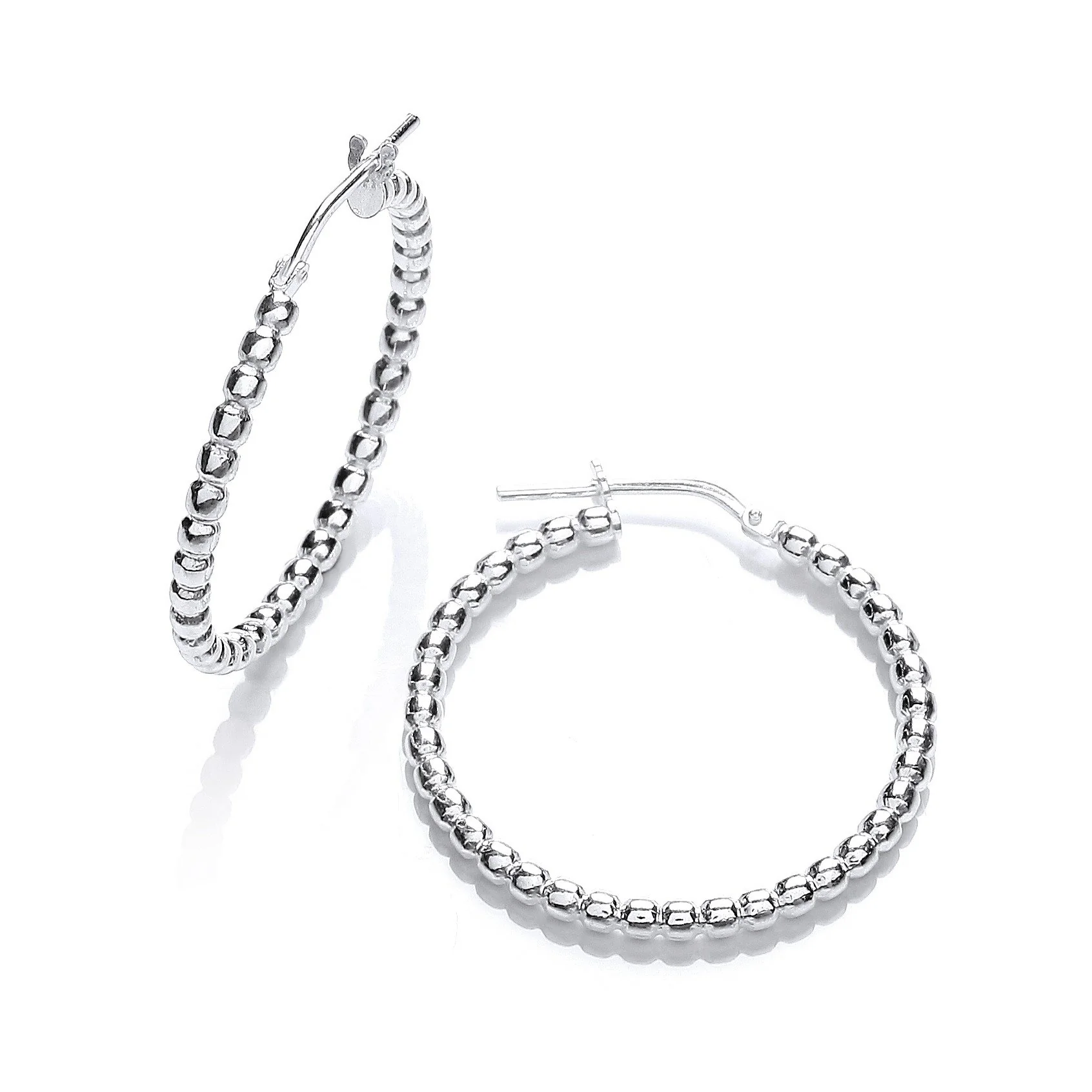 Silver Beaded Hoop Earrings