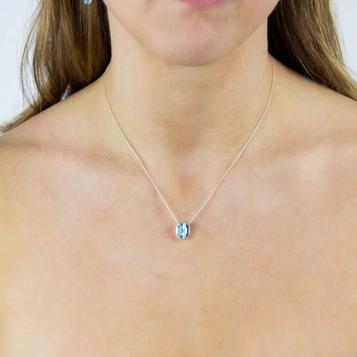 Silver Blue Crystal Asscher Cut Slider Necklace - Image 2