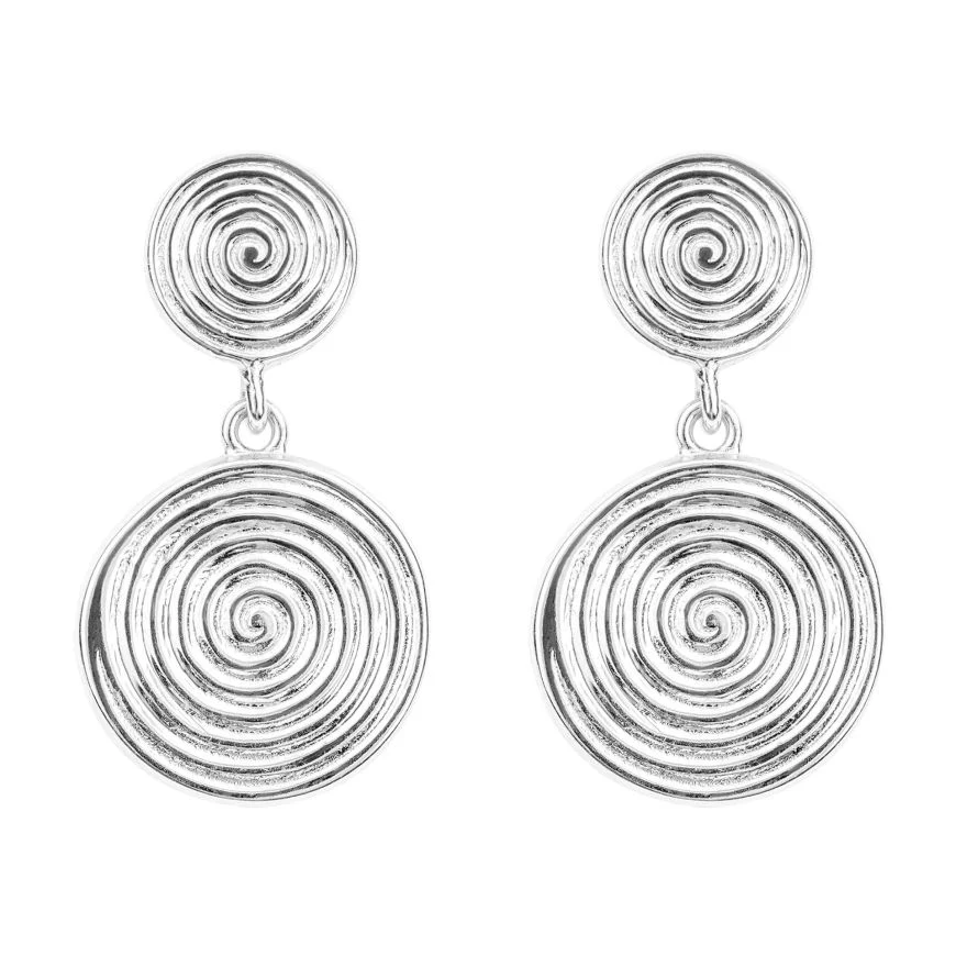 Silver Double Swirl Drop Earrings