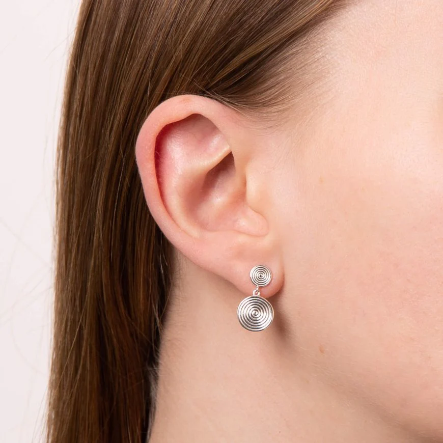 Silver Double Swirl Drop Earrings - Image 2