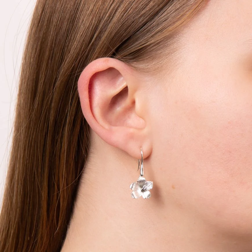Silver Floral Drop Hook Earrings - Image 2