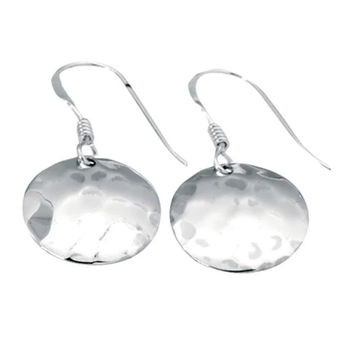 Silver Hammered Disc Drop Earrings