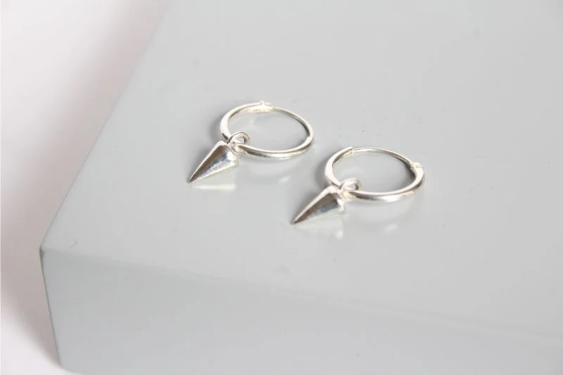 Silver Hoop Earring with Cone Dangle - Image 2