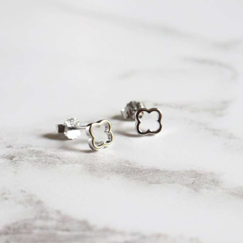 Silver Open Four Leaf Clover Stud Earrings - Image 3