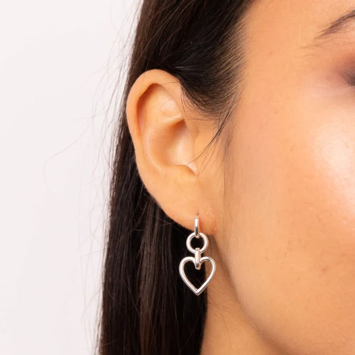 Silver Open Heart Drop Earrings - Image 2