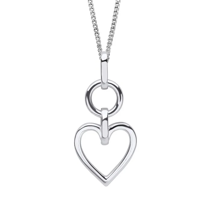 Silver Open Heart Drop Pendant