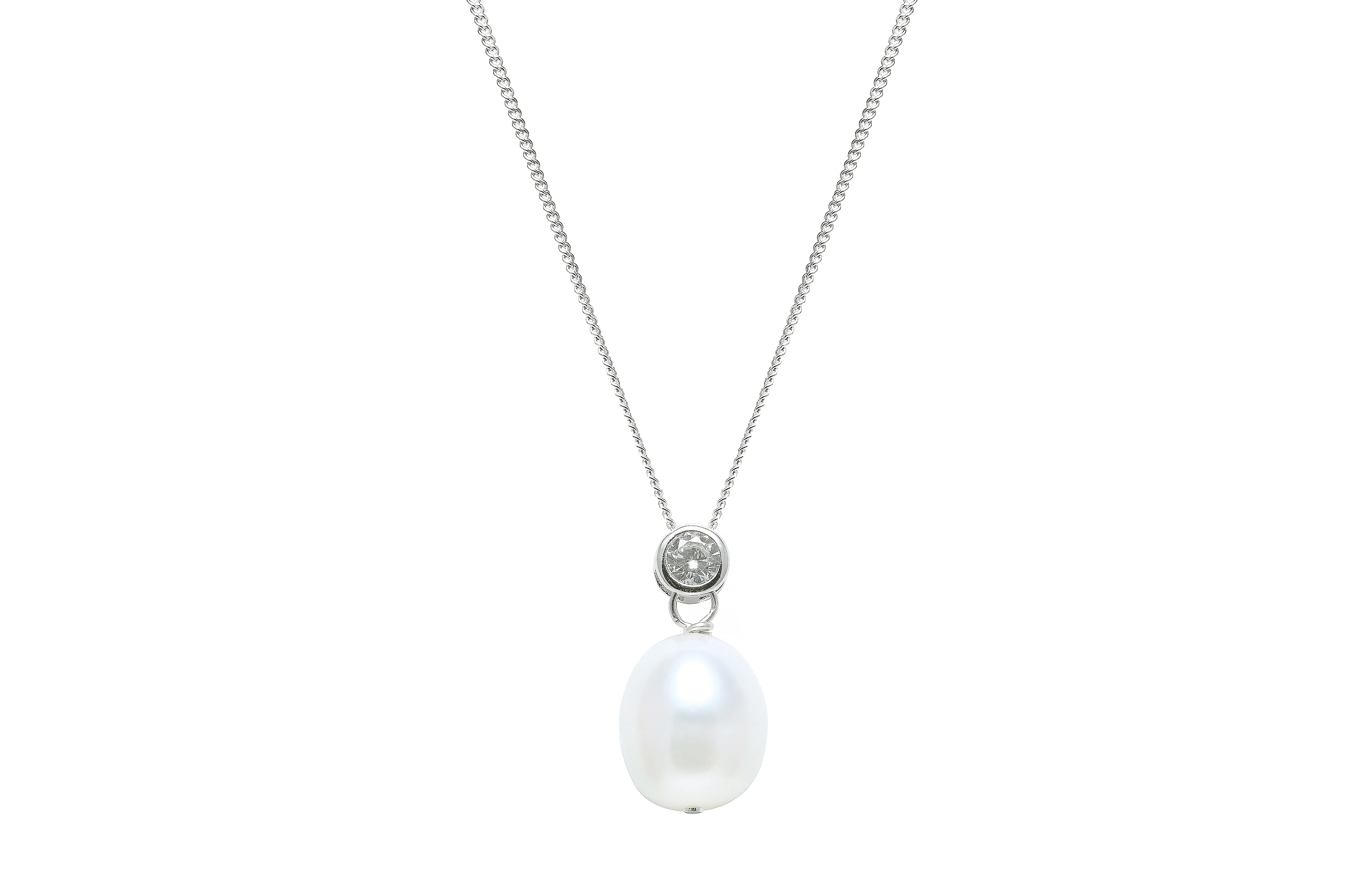 Silver Pendant with White River Pearl and Cubic Zirconia