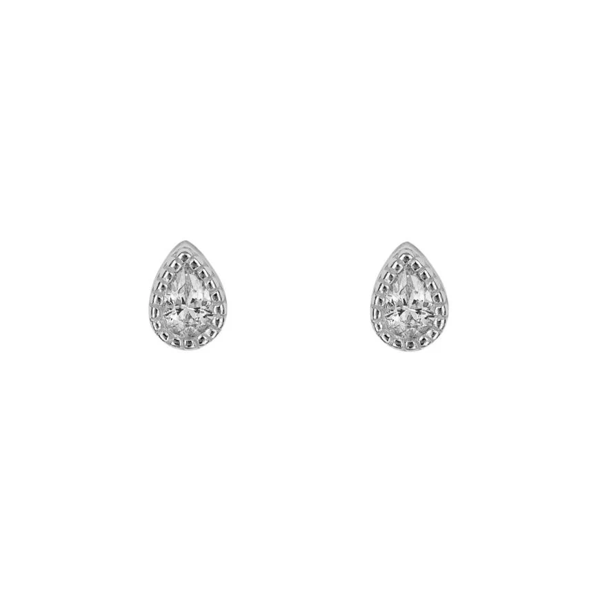 Silver Small Teardrop CZ Stud Earrings