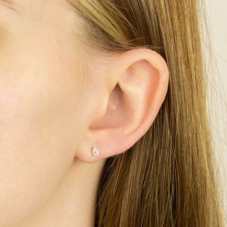 Silver Small Teardrop CZ Stud Earrings - Image 2