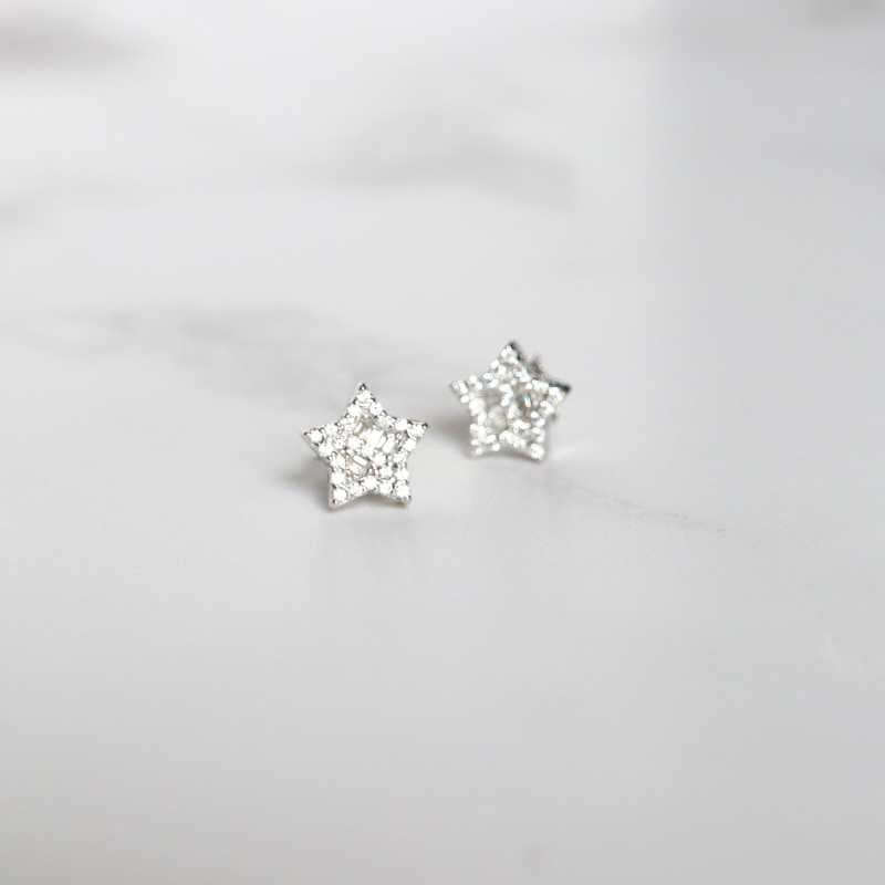 Silver Star Earrings with Baguette and Brilliant Cut CZ's