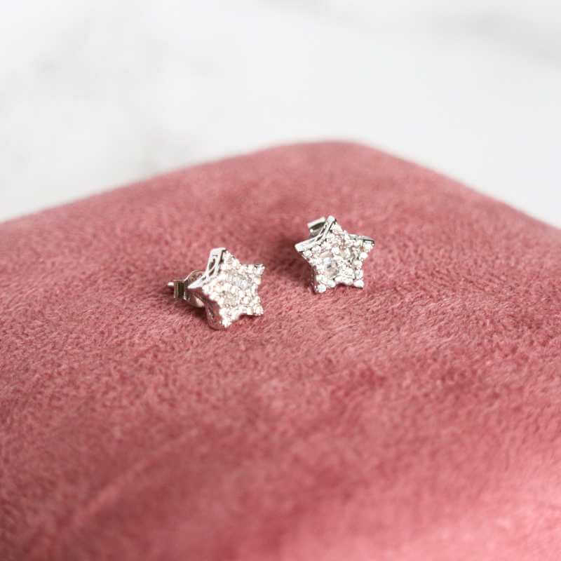 Silver Star Earrings with Baguette and Brilliant Cut CZ's - Image 4