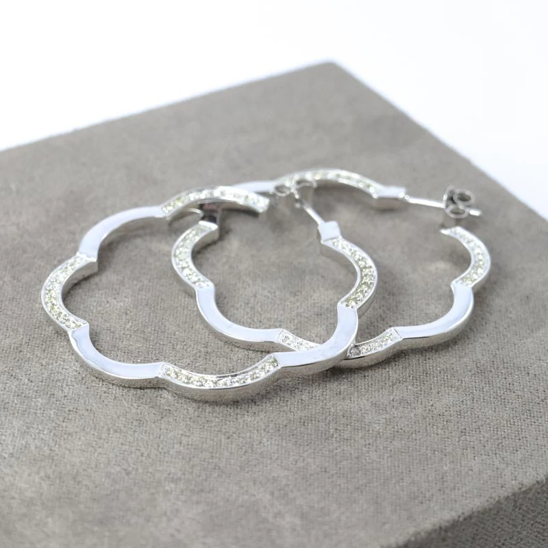 Silver Wavy Cloud-Shaped Hoops with CZ